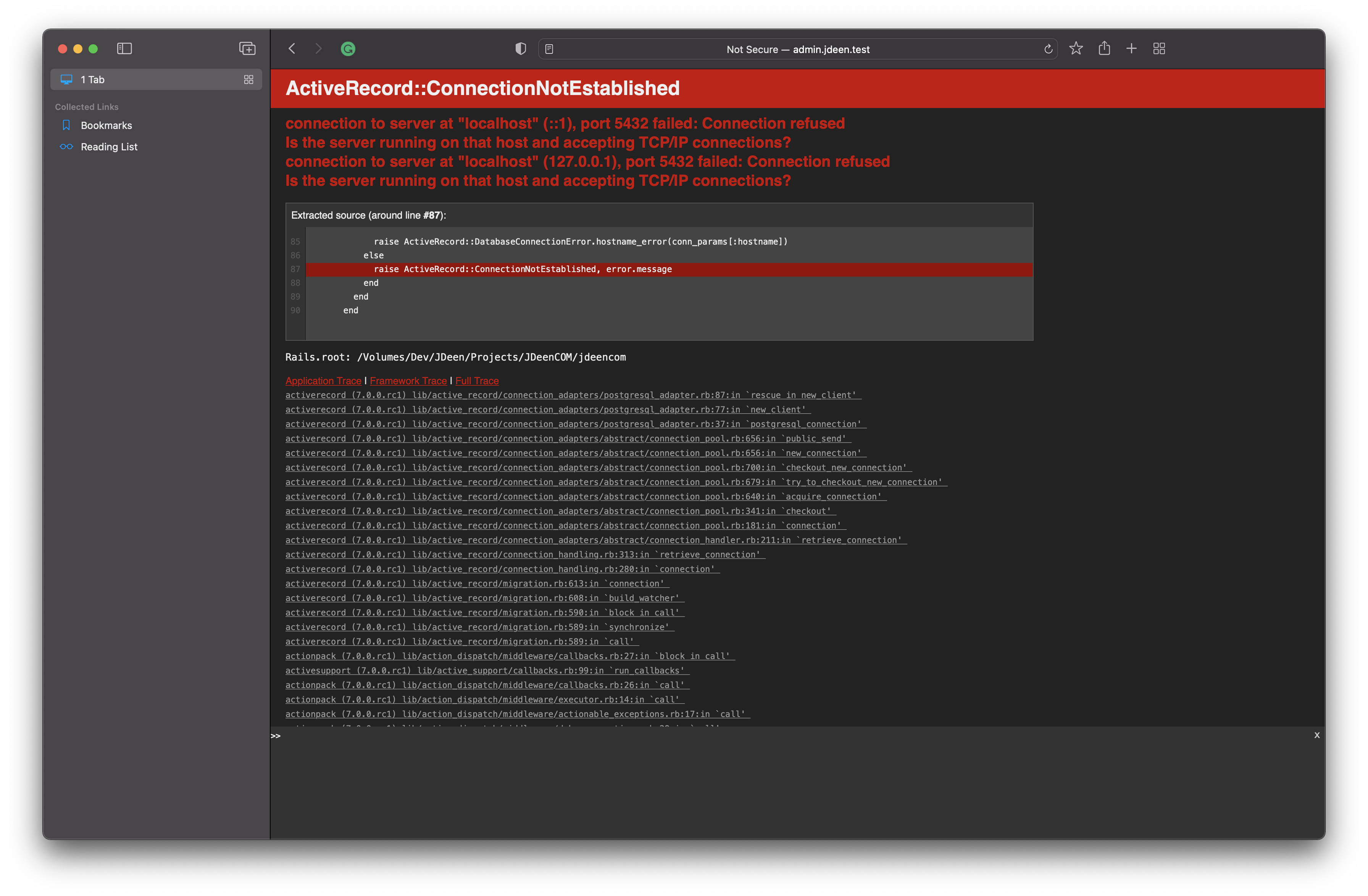 Postgresql Connection Error Log